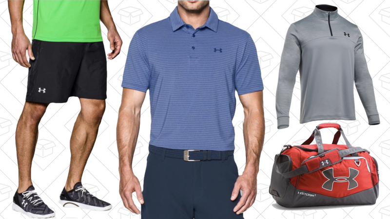 UA Launch 7" Running Shorts, $25 | UA Playoff Golf Polo Shirt, $39 | Armour Fleece ÂĽ Zip, $31 | UA Storm Undeniable II Duffle Bag, $27